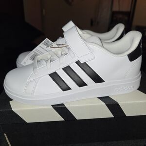 Adidas White and Black Grand Court Strap Sneakers